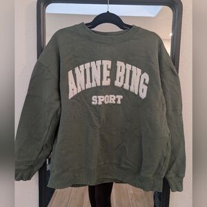 Anine Bing Sport Olive Green Crew Neck Sweatshirt